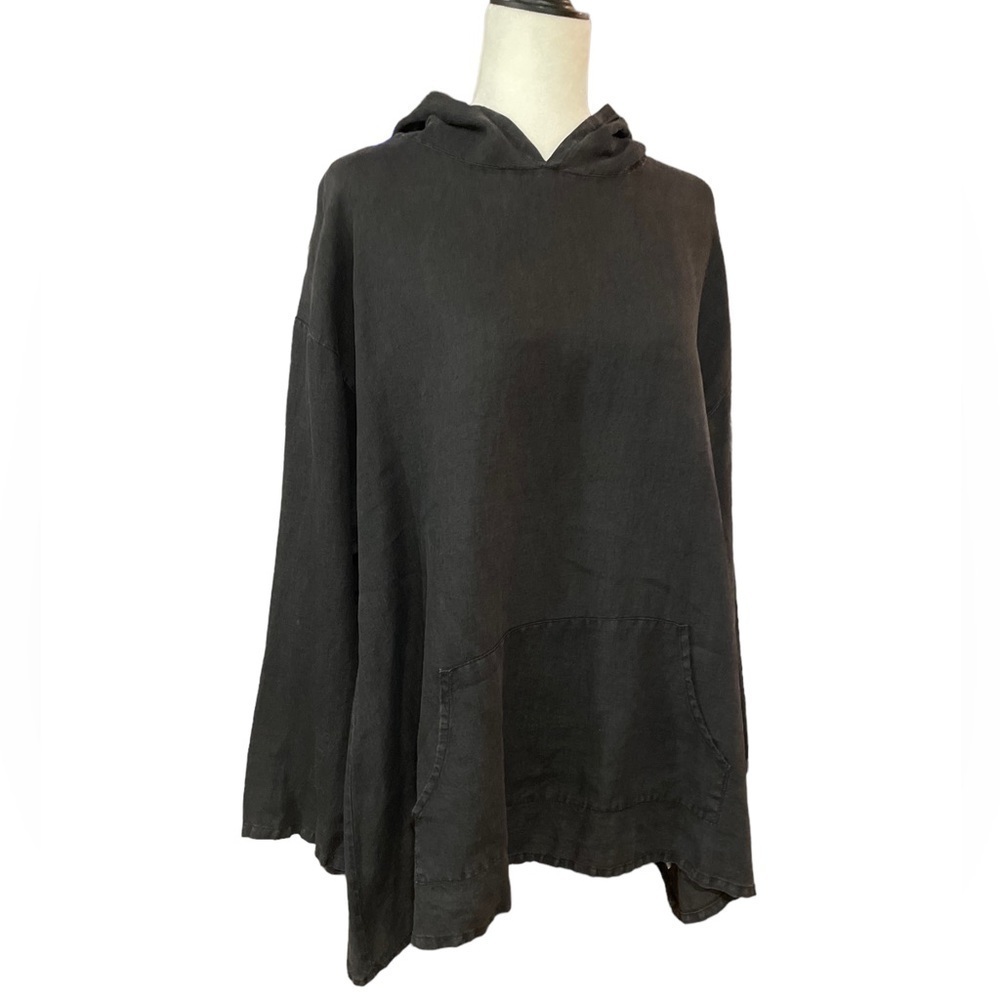 Bryn Walker Linen Hooded Top Faded Black